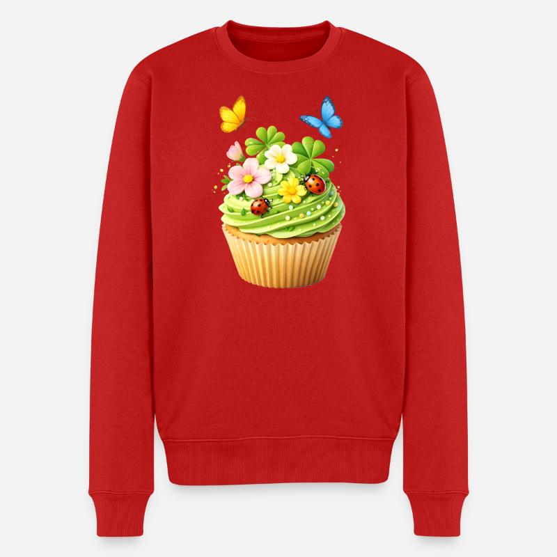 Frühlings Cupcake mit Blumen - Männer Premium Bio Pullover - Rot