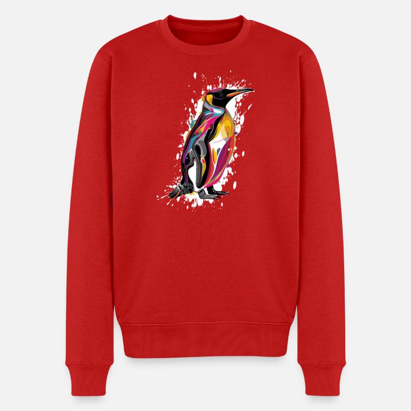 Farbexplosion Pinguin - Männer Premium Bio Pullover - Rot