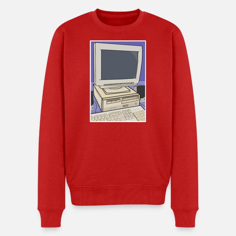 Retro-Computer-Desktop-Einrichtung - Männer Premium Bio Pullover - Rot