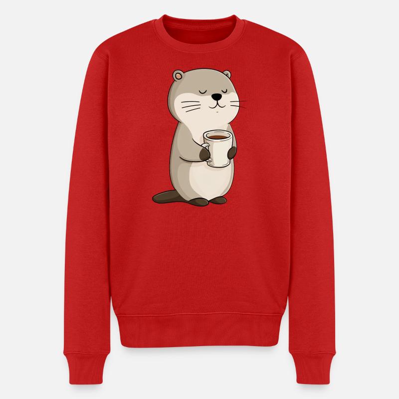 Cozy Otter Coffee Moment - Männer Premium Bio Pullover - Rot