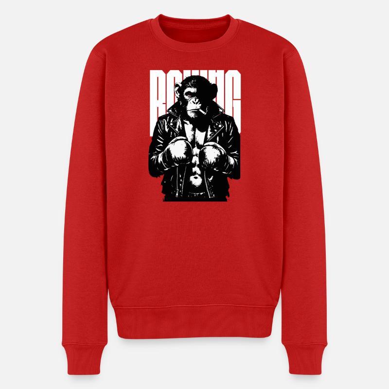 Monkey Boxer Rebel Monkey in Leder-Boxjacke - Männer Premium Bio Pullover - Rot