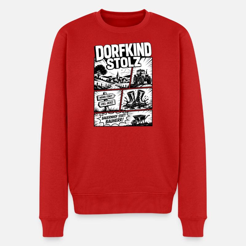 Dorfkind Stolz Landleben Comic Design - Männer Premium Bio Pullover - Rot