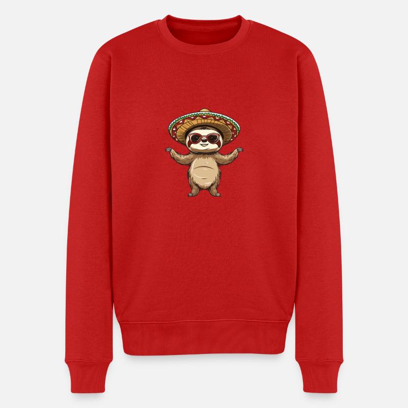Faultier Lustig Sombrero - Männer Premium Bio Pullover - Rot