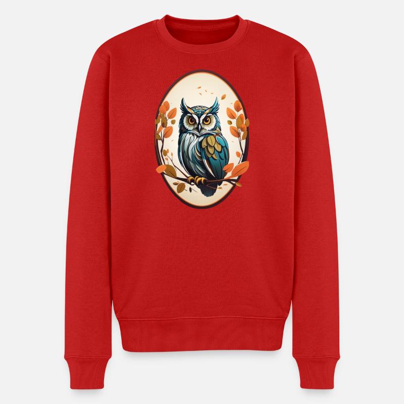 Nachtvogel Eule - Männer Premium Bio Pullover - Rot