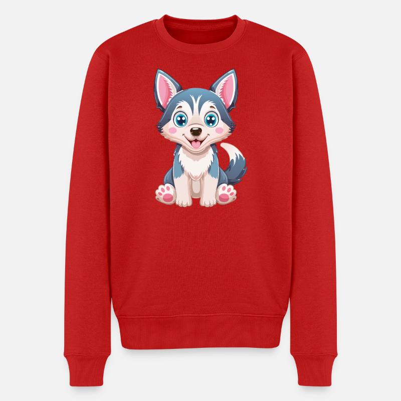 Dessin animé de chiot husky mignon - Pull Premium bio Homme - rouge
