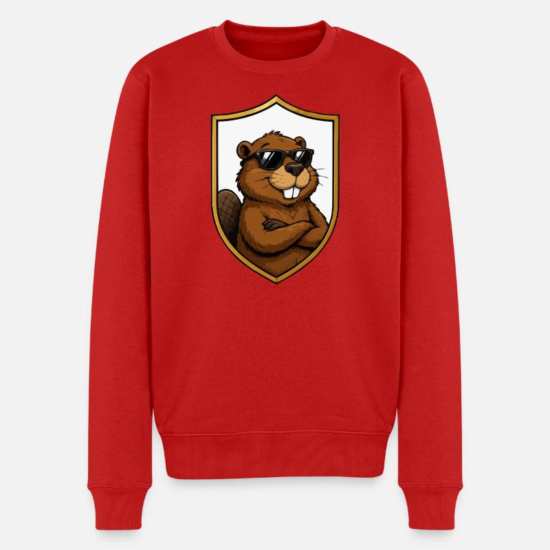 Cooler Biber im Schildemblem - Männer Premium Bio Pullover - Rot