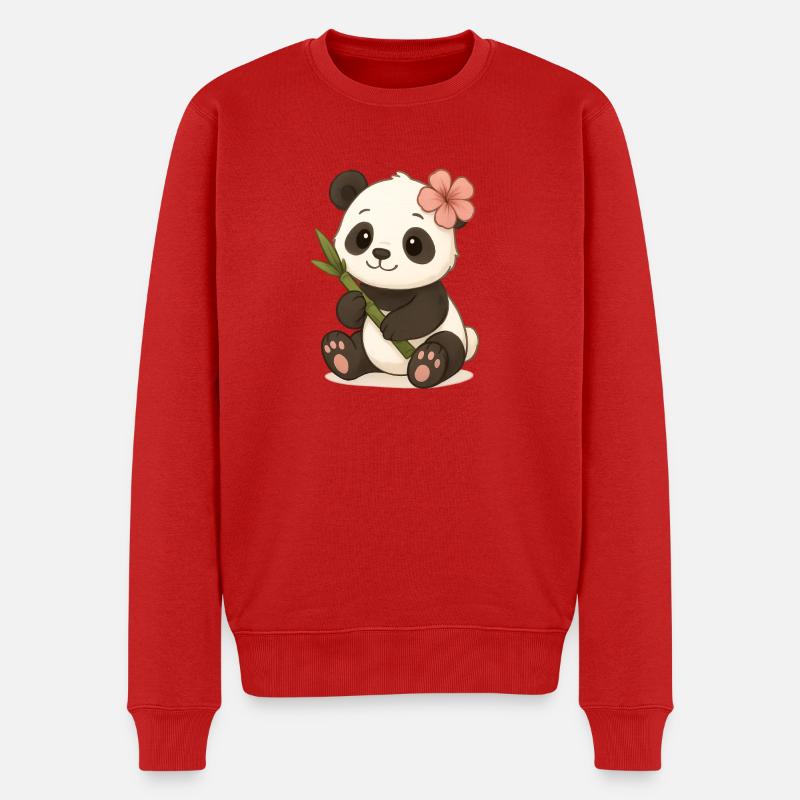 Mignon panda ours avec feuille d’hibiscus - Pull Premium bio Homme - rouge