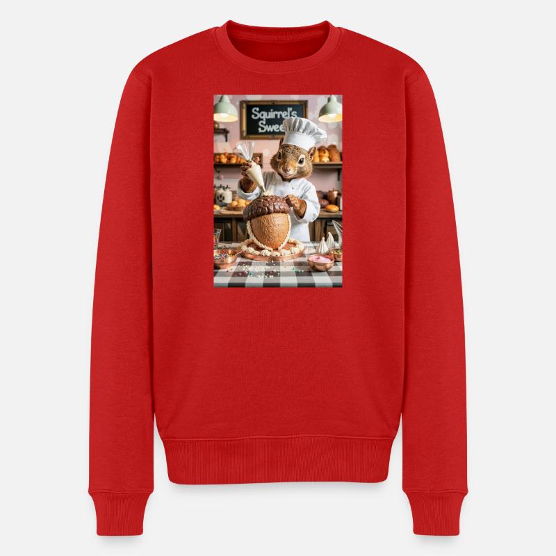 Chef écureuil humanoïde avec gâteau au chocolat - Pull Premium bio Homme - rouge