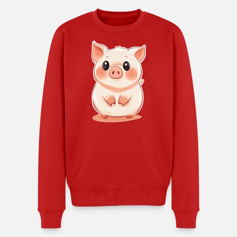 Schwein Ferkel - Männer Premium Bio Pullover - Rot