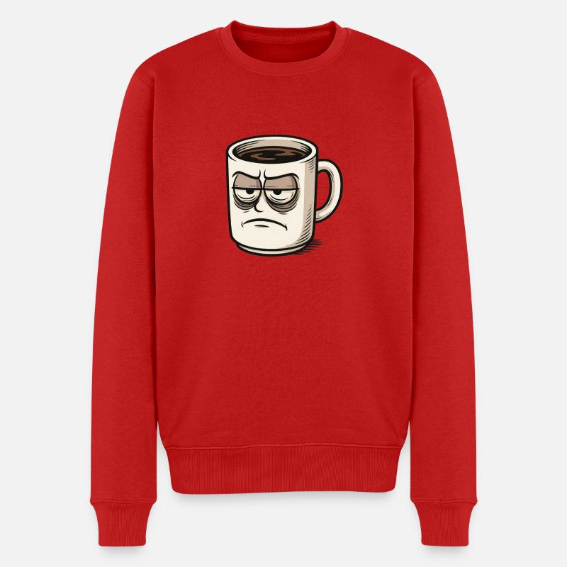 Kaffeetasse mit mürrischem Gesicht - Männer Premium Bio Pullover - Rot
