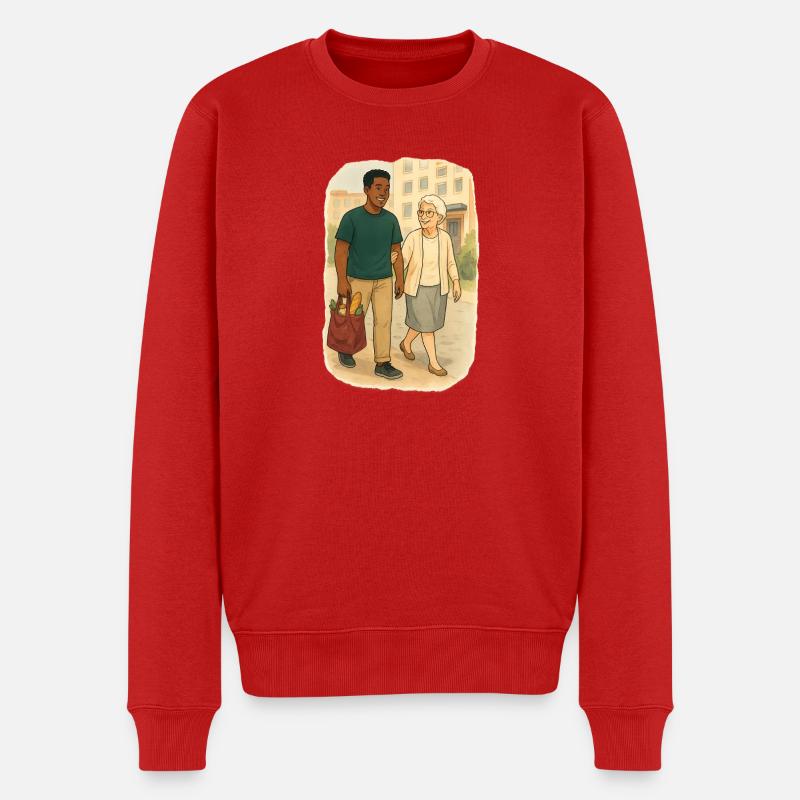 Grand-mère Karin avec son petit-fils - Pull Premium bio Homme - rouge