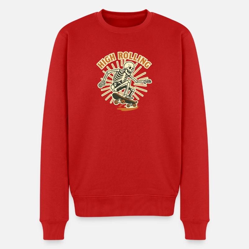 High Rolling Skelett Skateboard - Männer Premium Bio Pullover - Rot