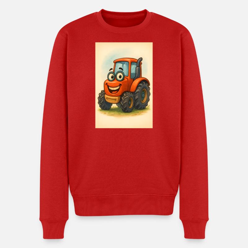 Glücklicher Traktor mit Gesicht - Männer Premium Bio Pullover - Rot