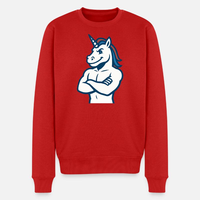 Selbstbewusstes Einhorn-Maskottchen Starkes Sportdesign - Männer Premium Bio Pullover - Rot