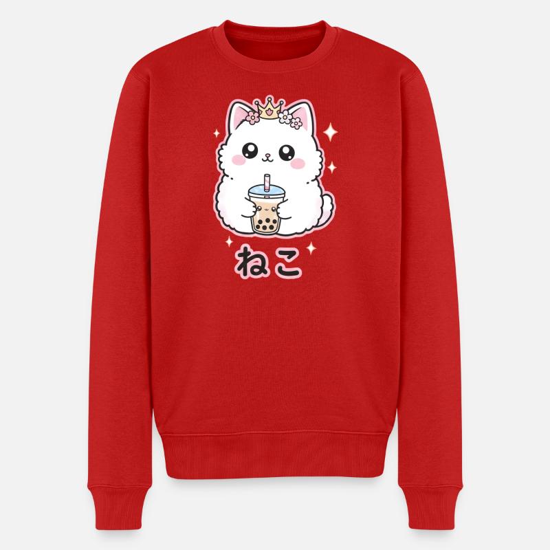 Katzenkönigin mit Bubble Tea - Männer Premium Bio Pullover - Rot