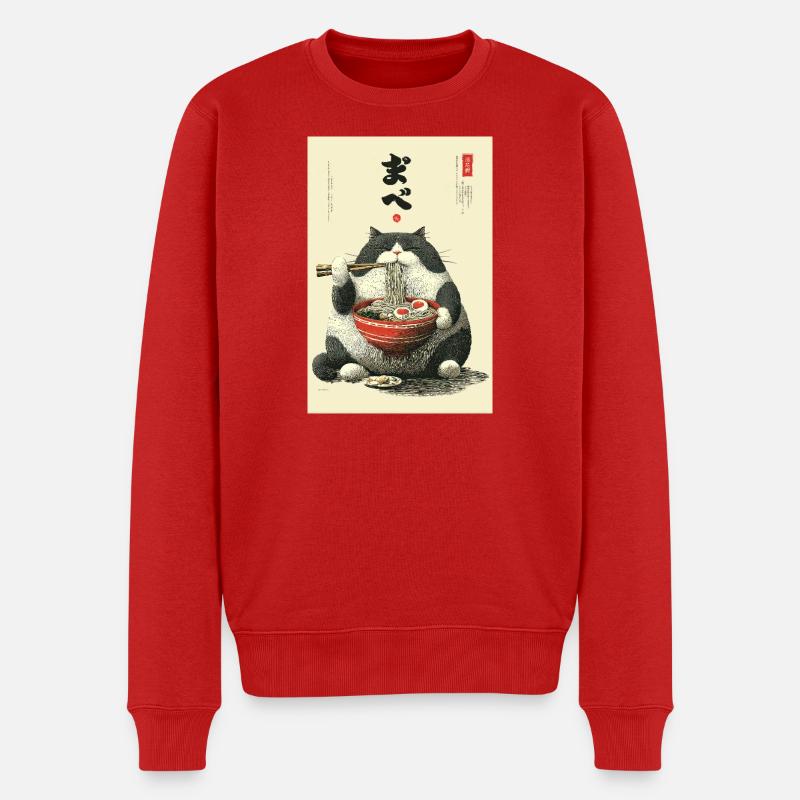 Ramen-Katzen-Festmahl - Männer Premium Bio Pullover - Rot