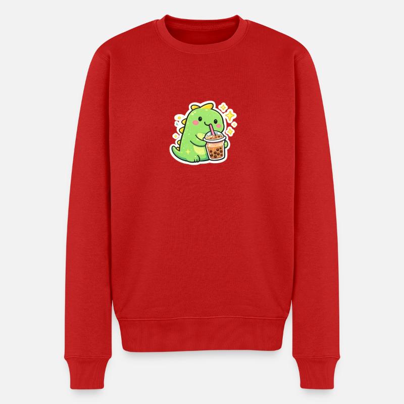 Dinosaure sucré avec bubble tea - Pull Premium bio Homme - rouge