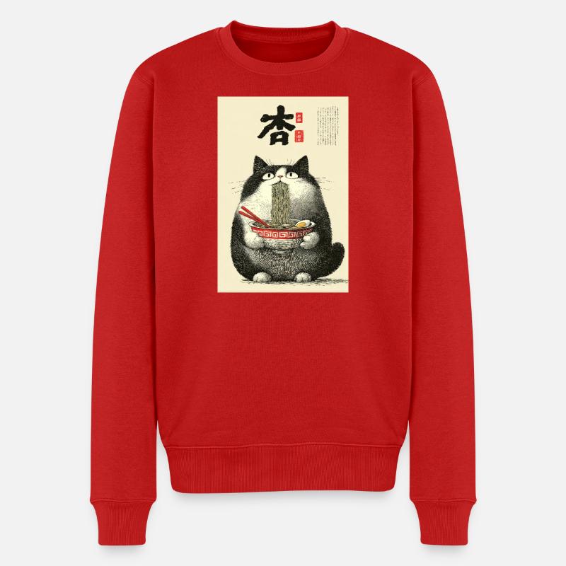 Nudelkatze Ukiyo-e Bowl - Männer Premium Bio Pullover - Rot