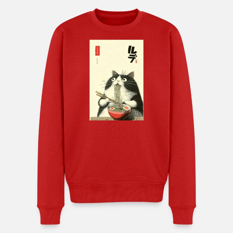 Nudelkatze Ukiyoe-Stil - Männer Premium Bio Pullover - Rot