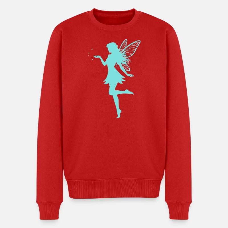 Feen-Silhouette mit Sternen - Männer Premium Bio Pullover - Rot