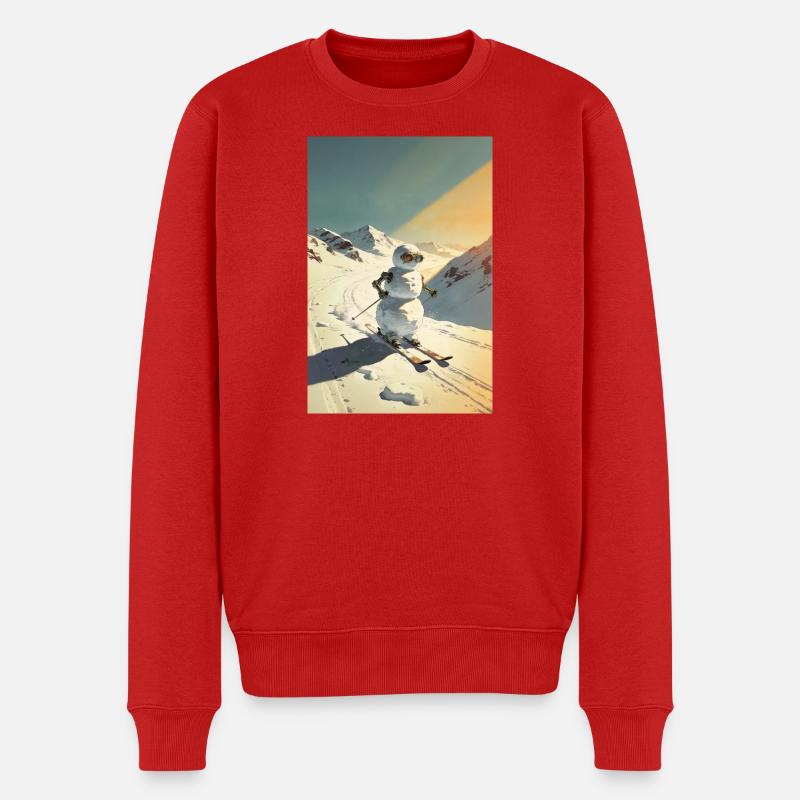 Skiing Snowman - Männer Premium Bio Pullover - Rot