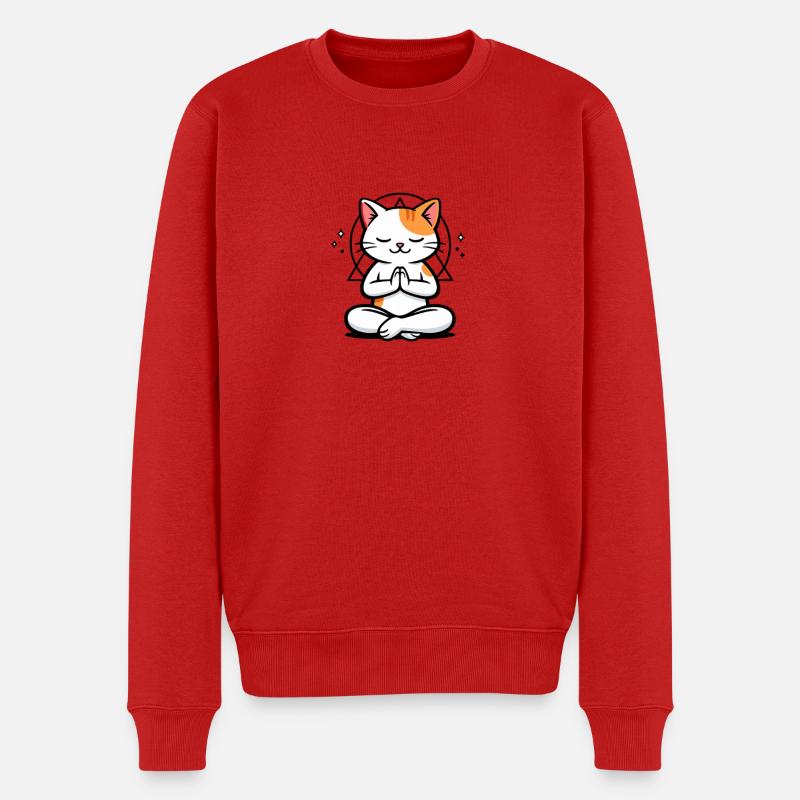 Katzenmeditation Zen-Pose - Männer Premium Bio Pullover - Rot