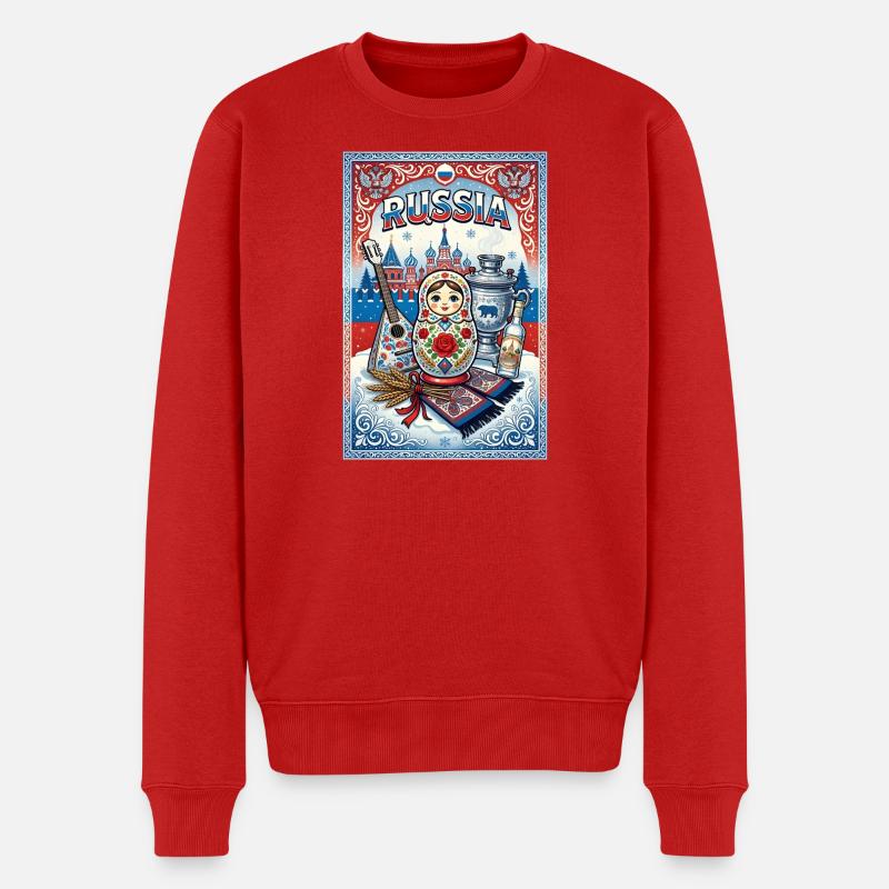 Matryoshka et Samovar russes - Pull Premium bio Homme - rouge