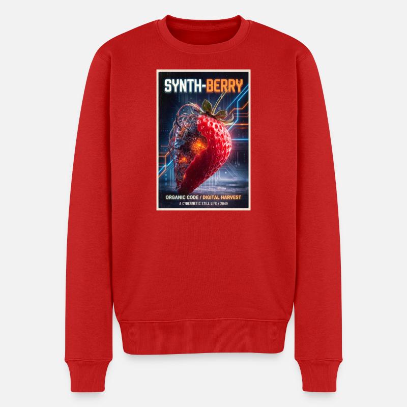 Synth-Beere: Kybernetische Erdbeere - Männer Premium Bio Pullover - Rot
