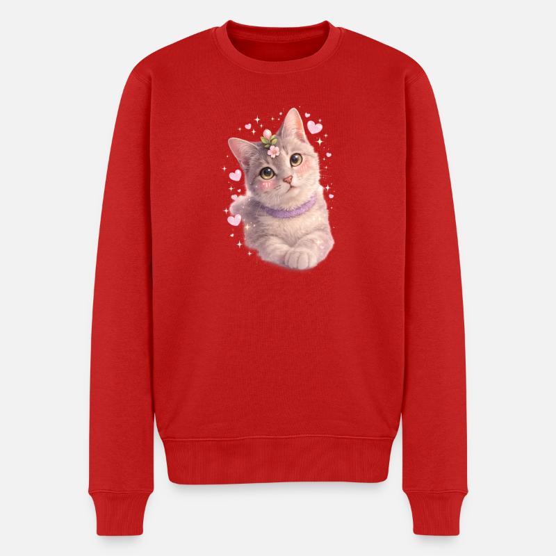 Blütiges Kätzchen - Männer Premium Bio Pullover - Rot