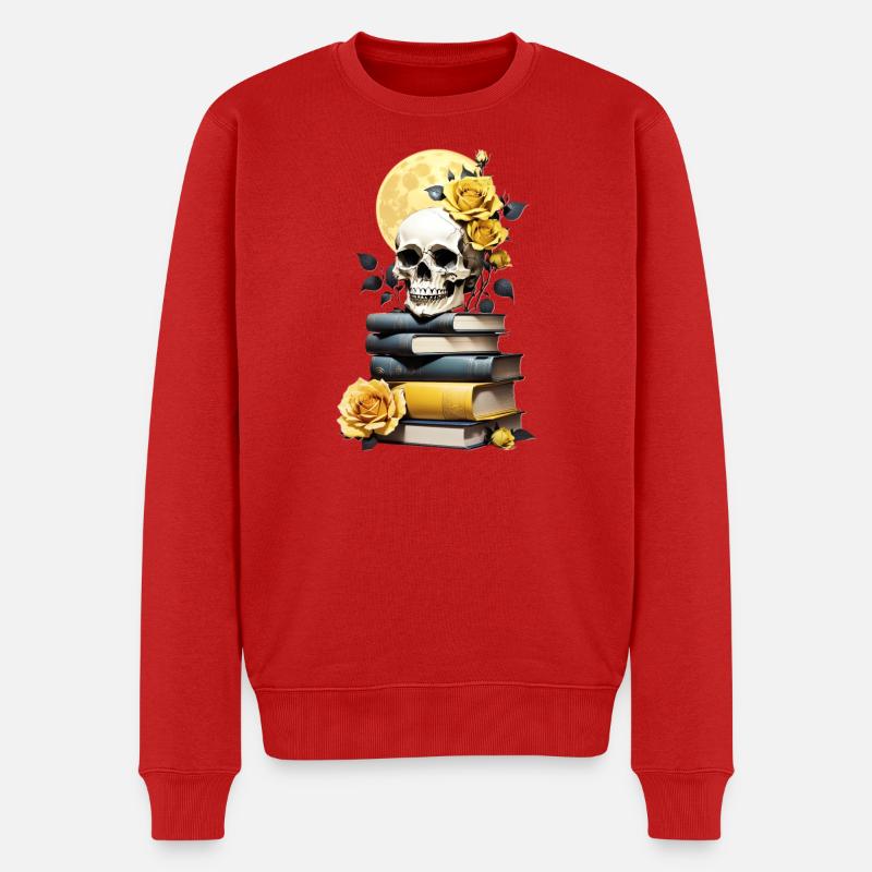 Pile de livres avec crâne - Pull Premium bio Homme - rouge