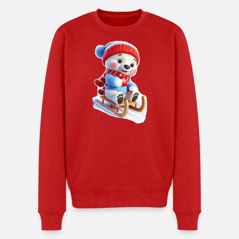 Winterbär auf Schlitten - Männer Premium Bio Pullover - Rot