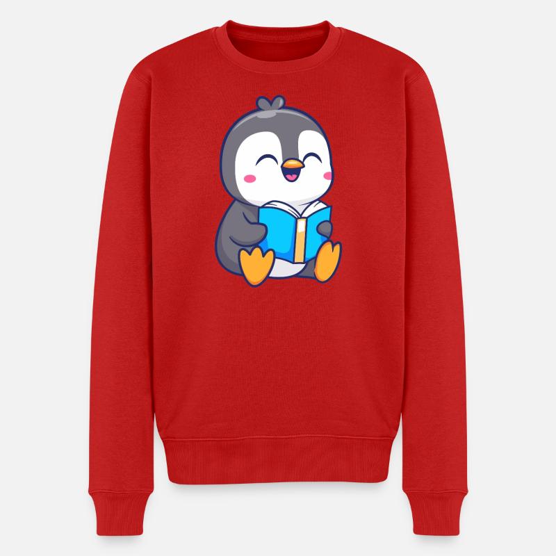 Entzückendes Pinguin-Lesebuch-Design - Männer Premium Bio Pullover - Rot