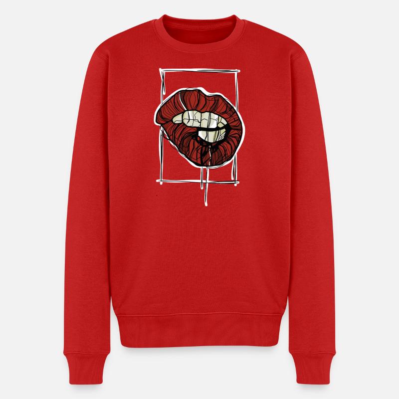Rote Lippen Grafik Graphische Skizze - Männer Premium Bio Pullover - Rot