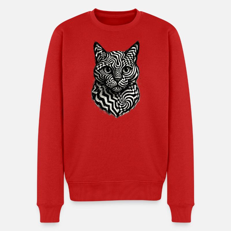 Chat Op Art Hypnotic Monochrome - Pull Premium bio Homme - rouge