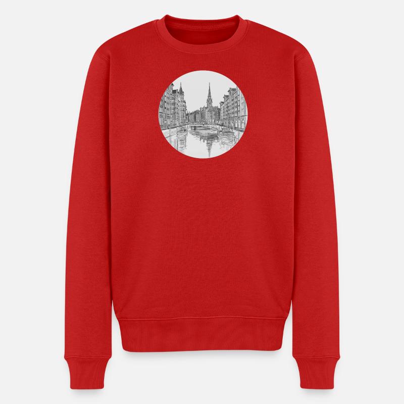 Hamburger Speicherstadt – Klassische Bleistiftzeic - Männer Premium Bio Pullover - Rot