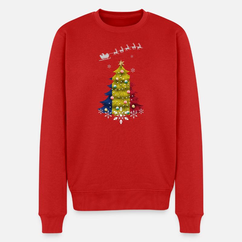 Weihnachtsbaum mit Rumänien-Flagge - Männer Premium Bio Pullover - Rot