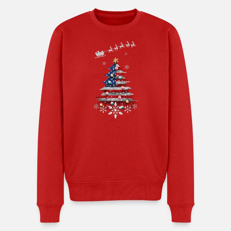 Weihnachtsbaum mit USA-Flagge - Männer Premium Bio Pullover - Rot
