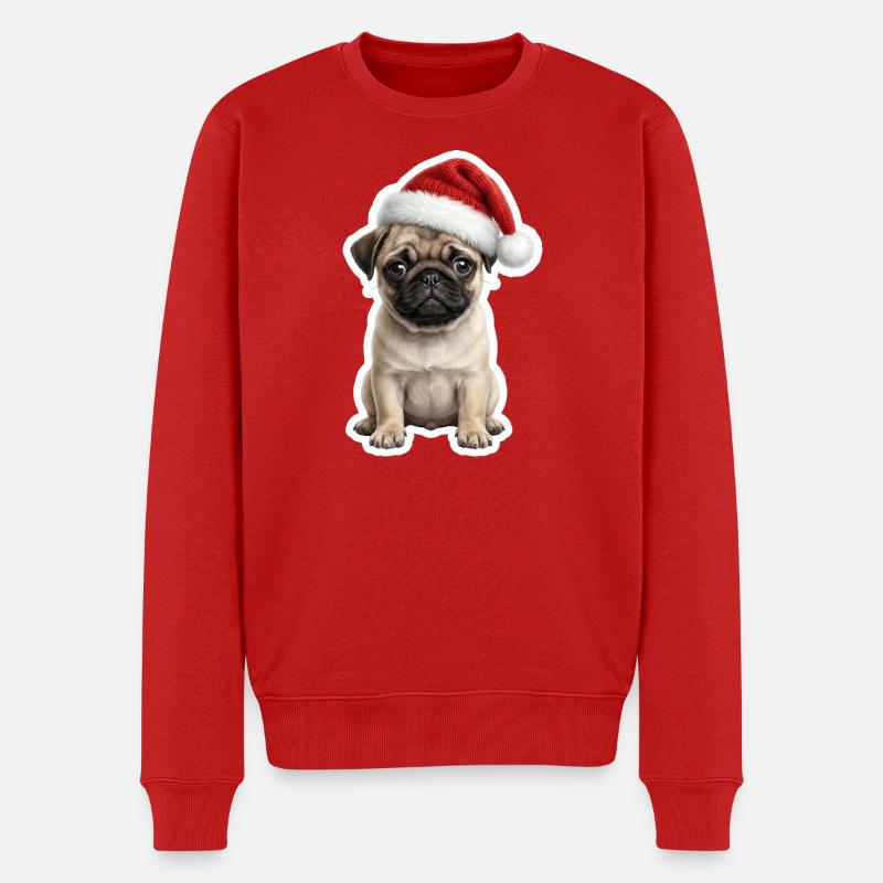 Lustiger Mops in Feierlaune - Männer Premium Bio Pullover - Rot