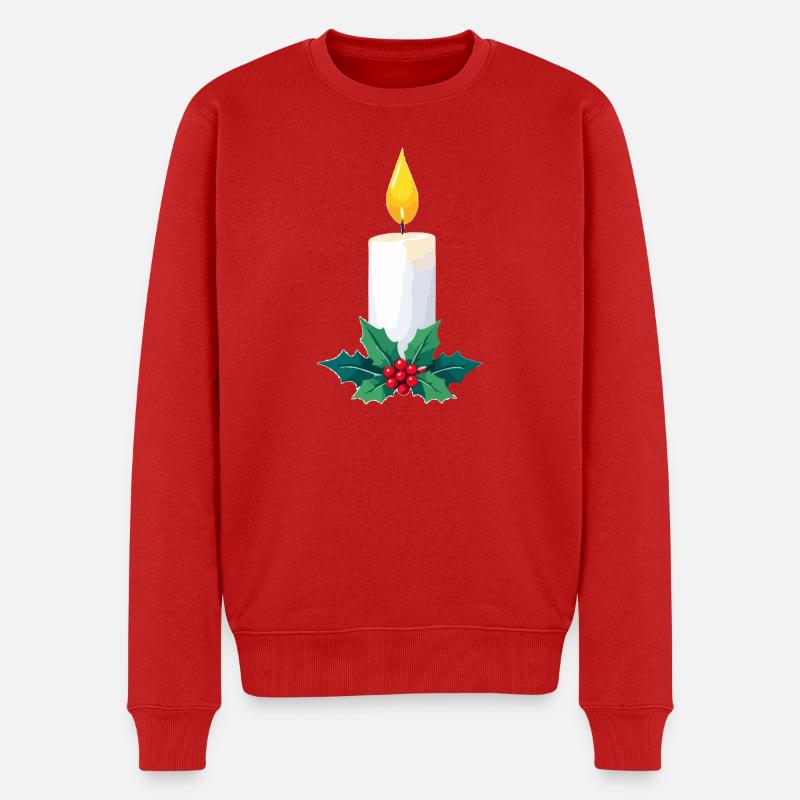 Weihnachtskerze & Stechpalme - Männer Premium Bio Pullover - Rot