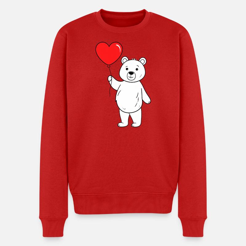 Bär mit Herzluftballon - Männer Premium Bio Pullover - Rot