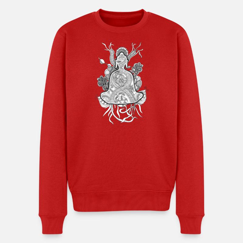 Tranzending Buddha meditating hand-drawn  - Männer Premium Bio Pullover - Rot
