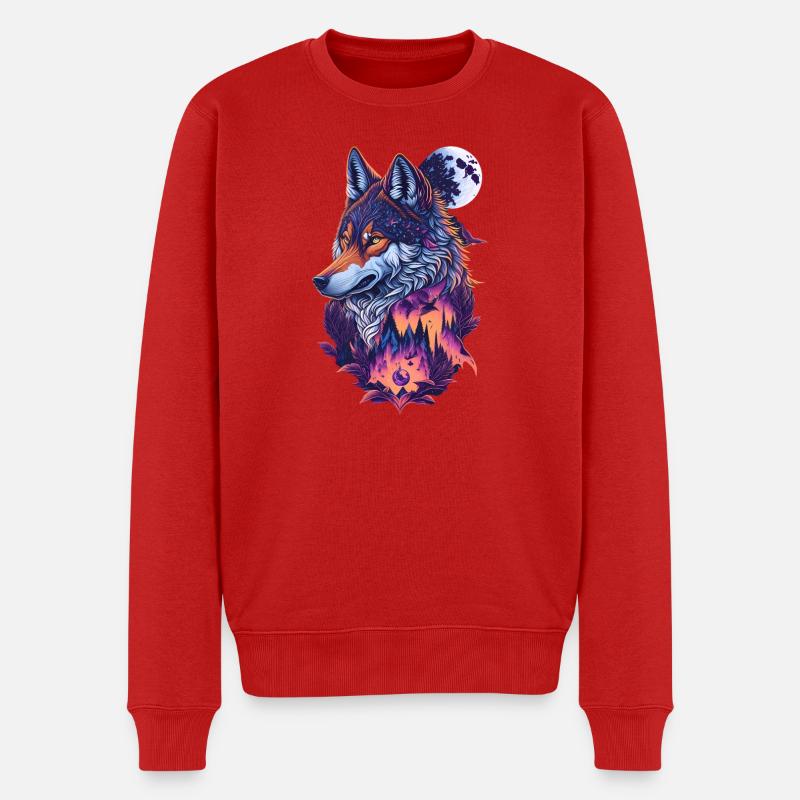 Wolf - Männer Premium Bio Pullover - Rot