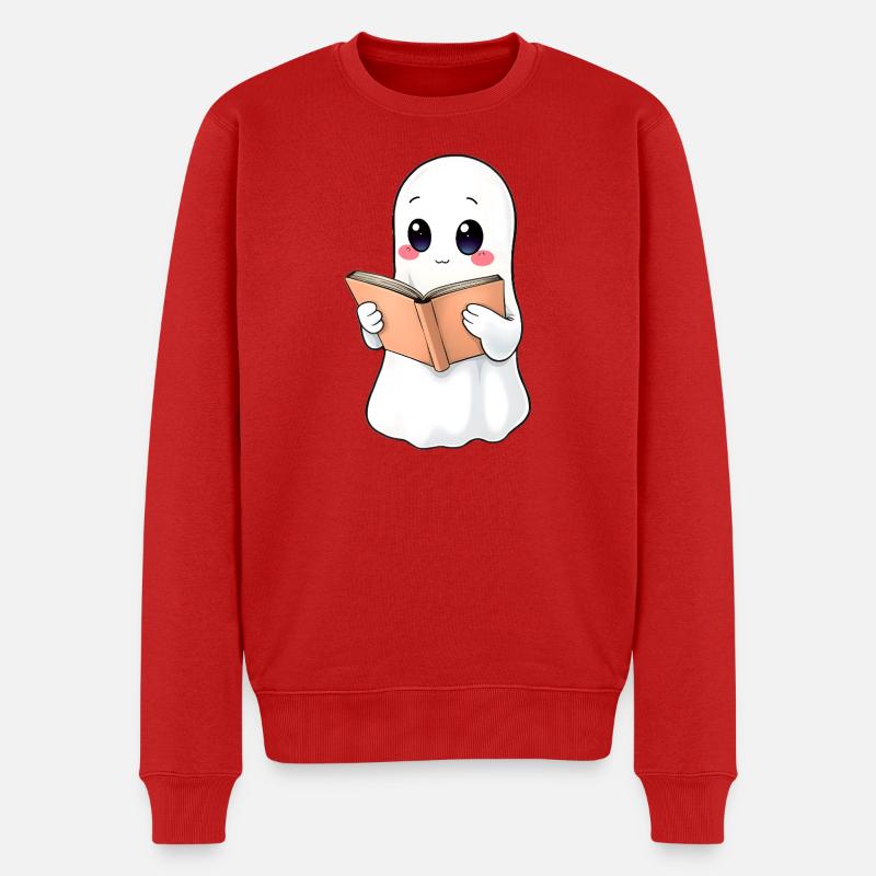 Gespenst liest ein Buch - Männer Premium Bio Pullover - Rot