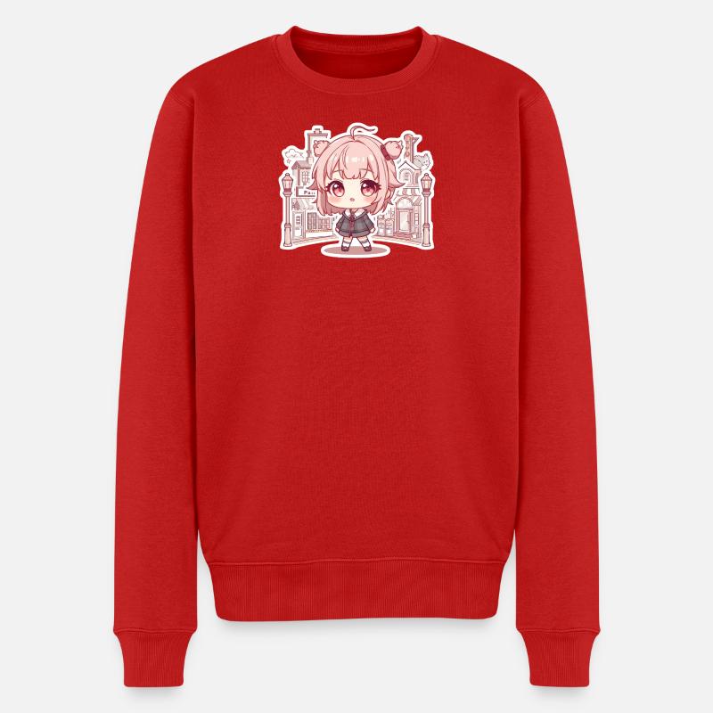 Pastellkawaii Stadtmädchen - Männer Premium Bio Pullover - Rot