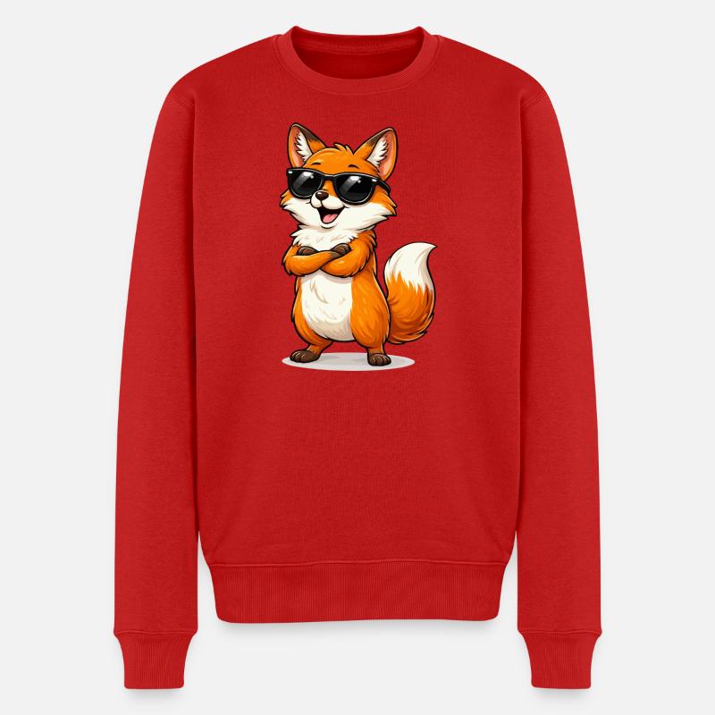 Cooler Fuchs mit Sonnenbrille - Männer Premium Bio Pullover - Rot