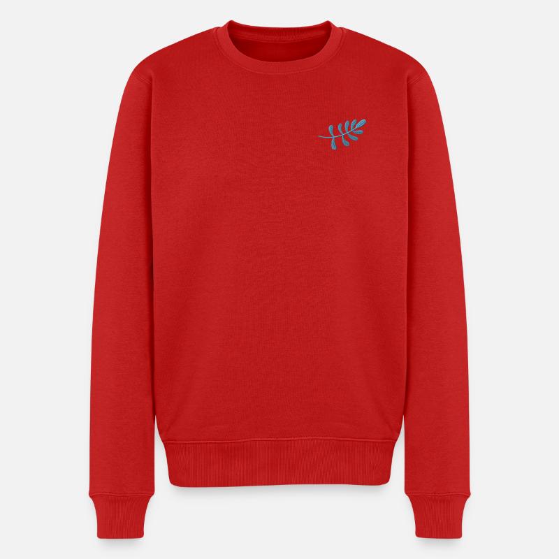 Feuille bleu clair brodée - Pull Premium bio Homme - rouge