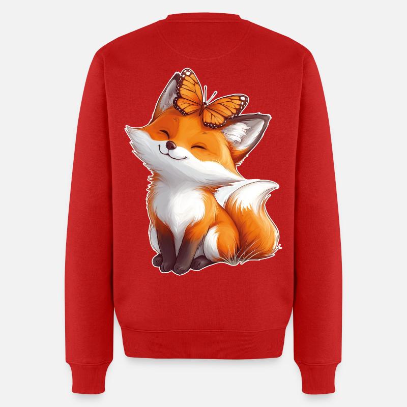 Fuchs mit Schmetterling - Männer Premium Bio Pullover - Rot
