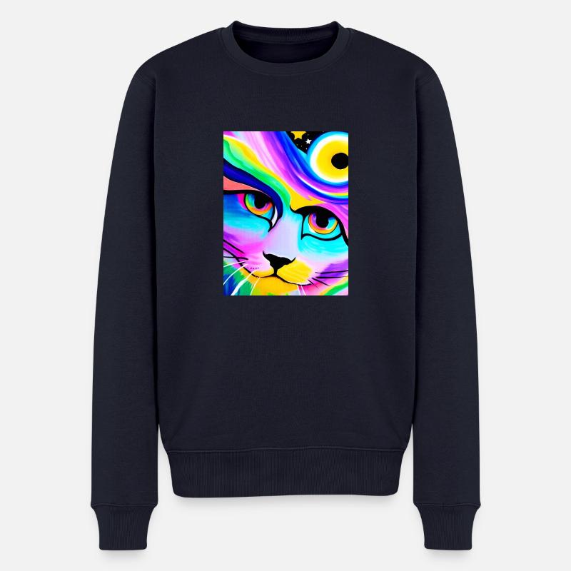Kosmische Anime-Katze Nahaufnahme - Männer Premium Bio Pullover - Navy