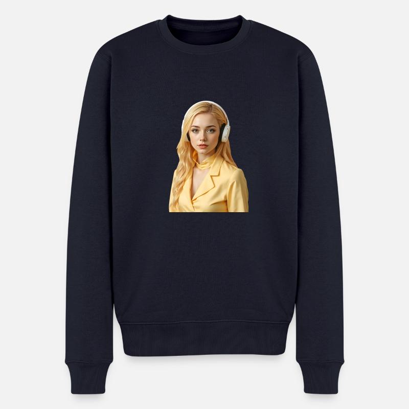 Goldhaariges Gamer-Mädchen mit Kopfhörern - Männer Premium Bio Pullover - Navy