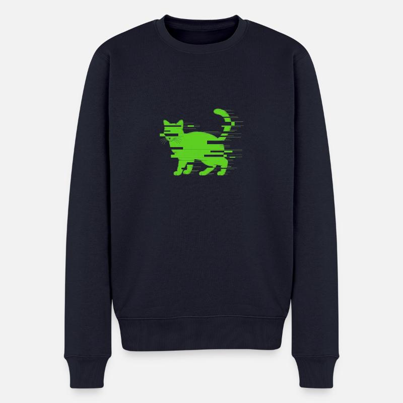 Glitch Katze - Männer Premium Bio Pullover - Navy